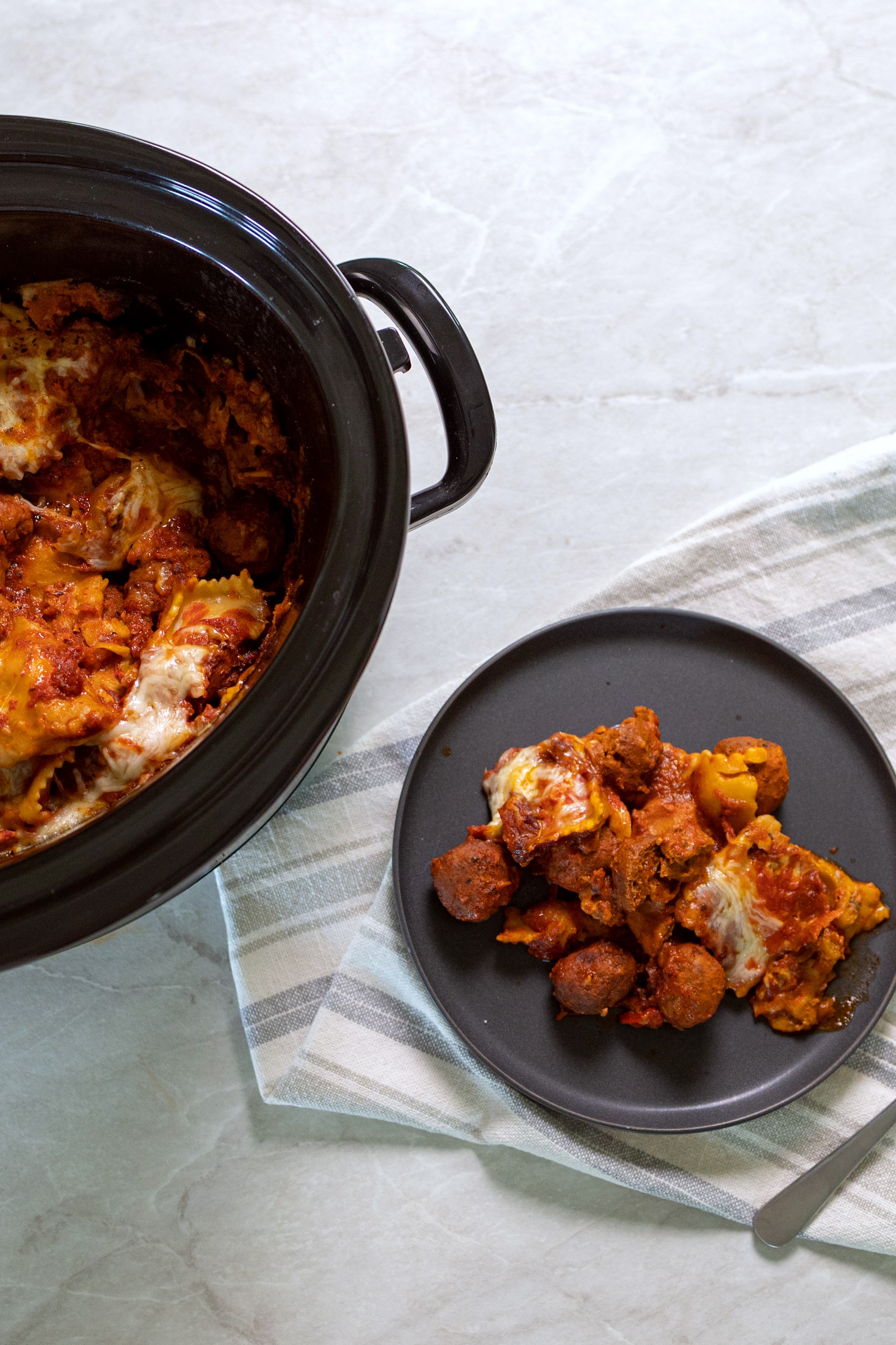 Slow Cooker Meatball Ravioli Casserole