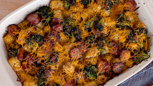 Broccoli, Cheddar & Sausage Tater Tot Bake